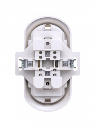 Механизм двойной встраиваемой розетки CADUCEUS ALING EON с заземлением, без шторок, с пластиковым основанием, 16А, 250В~ (Артикул: E604)