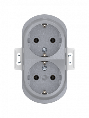 Механизм двойной встраиваемой розетки CADUCEUS ALING EON с заземлением, без шторок, с пластиковым основанием, 16А, 250В~ (Артикул: E604)