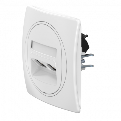 Встраиваемая двойная компьютерная розетка CADUCEUS ALING EON с модулями Keystone RJ45 8P8C, cat.5e, UTP, механизм (Артикул: E614) (UTP - неэкранированный)