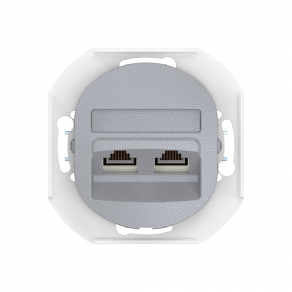 Встраиваемая двойная компьютерная розетка CADUCEUS ALING EON с модулями Keystone RJ45 8P8C, cat.5e, UTP, механизм (Артикул: E614) (UTP - неэкранированный)