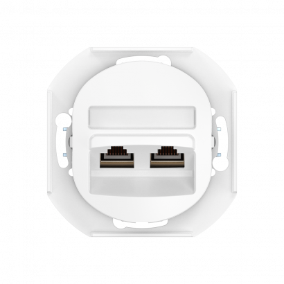 Встраиваемая двойная компьютерная розетка CADUCEUS ALING EON с модулями Keystone RJ45 8P8C cat.5e FTP, механизм (Артикул: E614S) (FTP - экранированный)