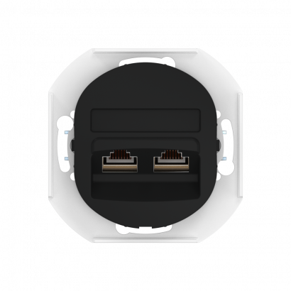 Встраиваемая двойная компьютерная розетка CADUCEUS ALING EON с модулями Keystone RJ45 8P8C cat.5e FTP, механизм (Артикул: E614S) (FTP - экранированный)