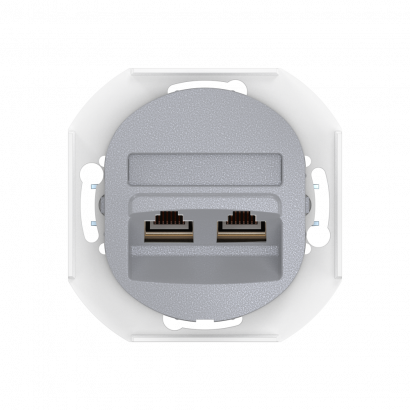 Встраиваемая двойная компьютерная розетка CADUCEUS ALING EON с модулями Keystone RJ45 8P8C cat.5e FTP, механизм (Артикул: E614S) (FTP - экранированный)