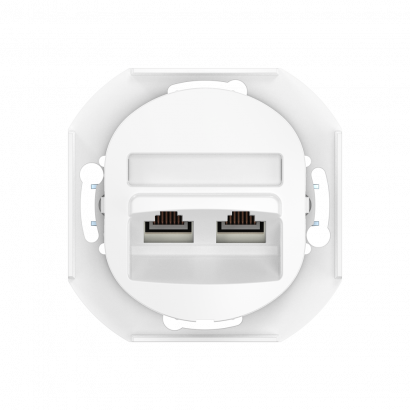 Розетка скрытой установки двойная компьютерная CADUCEUS ALING EON с модулями Keystone RJ45 8P8C, cat.6, UTP, механизм (Артикул: E615) (UTP - неэкранированный)