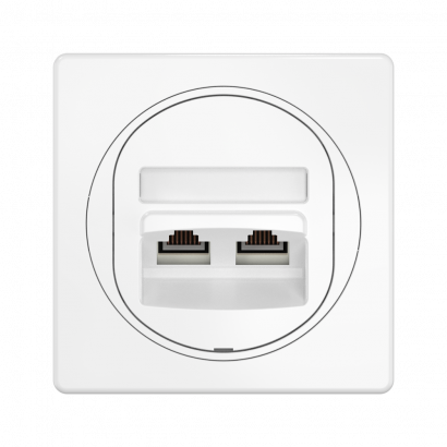 Розетка скрытой установки двойная компьютерная CADUCEUS ALING EON с модулями Keystone RJ45 8P8C, cat.6, UTP, механизм (Артикул: E615) (UTP - неэкранированный)