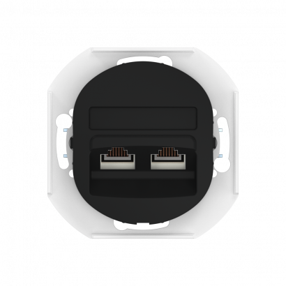 Розетка скрытой установки двойная компьютерная CADUCEUS ALING EON с модулями Keystone RJ45 8P8C, cat.6, UTP, механизм (Артикул: E615) (UTP - неэкранированный)