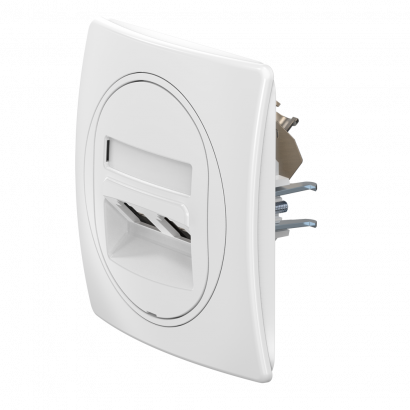 Розетка скрытой установки двойная компьютерная CADUCEUS ALING EON с модулями Keystone RJ45 8P8C, cat.6, FTP (Артикул: E615S.00) (FTP - экранированный)