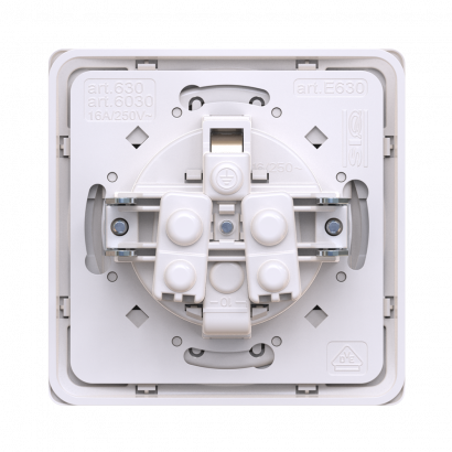 Розетка скрытой установки CADUCEUS ALING EON с заземлением, без шторок, с пластиковым основанием, 16А, 250В~ (Артикул: E630.00)