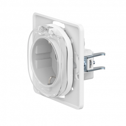 Механизм розетки скрытой установки CADUCEUS ALING EON с заземлением, без шторок, с крышкой, с пластиковым основанием, 16А, 250В~ (Артикул: E633)