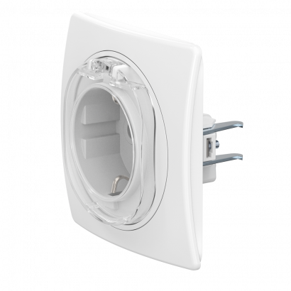 Механизм розетки скрытой установки CADUCEUS ALING EON с заземлением, без шторок, с крышкой, с пластиковым основанием, 16А, 250В~ (Артикул: E633)