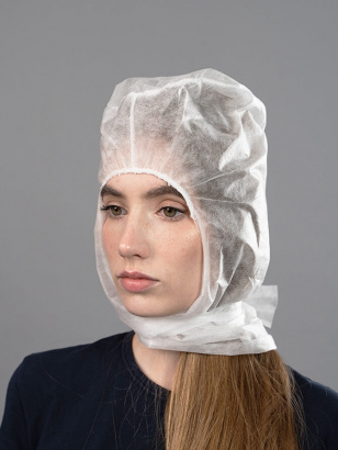 Шапочки-шлемы на цельн. завязках, белый, спанбонд 20 гр/м² (упаковка)