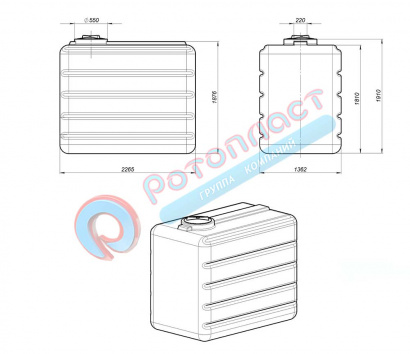 Пластиковая емкость для воды прямоугольная 5000 л в обрешетке