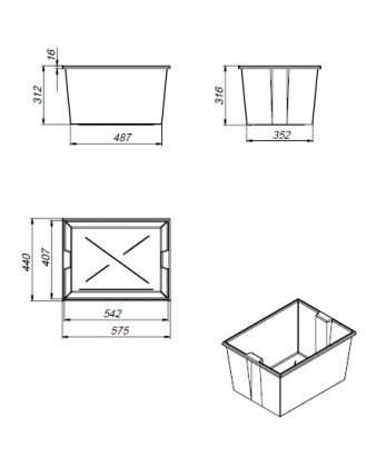 70 литров открытая пластиковая емкость
