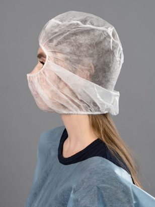 Шапочка-балаклава на двух резинках, белый, спанбонд 20 гр/м² (упаковка)