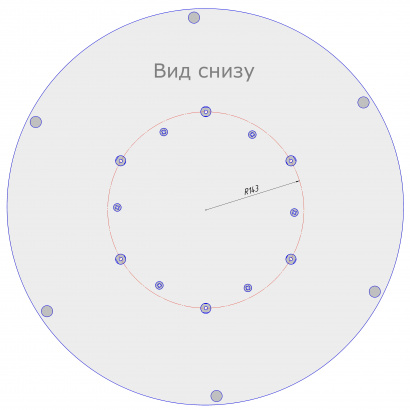 Поворотный механизм на опорной площадке диаметром 60 см для крепления вращающегося круга-столешницы диаметром от 80 см до 110 см