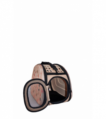 Переноска для животных, жесткий каркас, с рисунком, бежевая, 5648