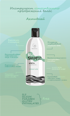 Шампунь для волос без сульфатов и парабенов с гиалуроновой кислотой и кофеином BIODANIKA Bui Green Coffee Shampoo, зеленый кофе, 500 мл