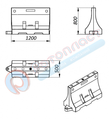 Разделительный пластиковый дорожный блок 1200