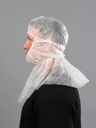 Шапочки-балаклавы с защитой плеч, белые, спанбонд 20 гр/м² (упаковка)