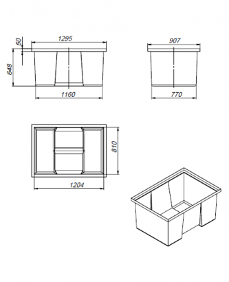 600 литров пластиковая прямоугольная открытая емкость