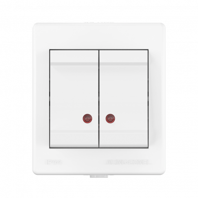 Выключатель двухклавишный CADUCEUS ALING POWER для открытой проводки, с индикацией, 10АХ, 250В~ (Артикул: 2521)