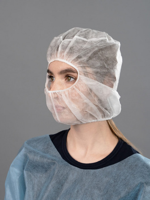 Шапочка-балаклава на двух резинках, белый, спанбонд 20 гр/м² (упаковка)