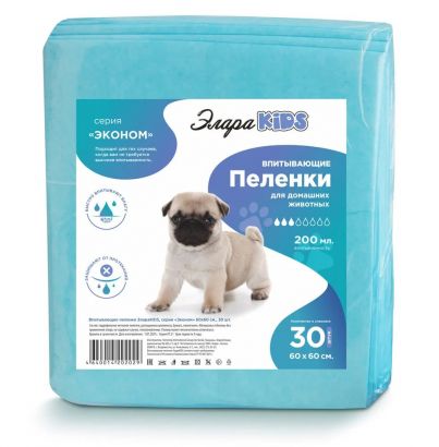 Пеленки одноразовые ЭлараKids ЗОО-эконом, 60х60, 30шт
